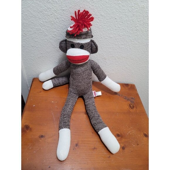 Classic Schylling Sock Monkey Plush Toy With Red Hat & Tail 20 inch - Picture 1 of 8